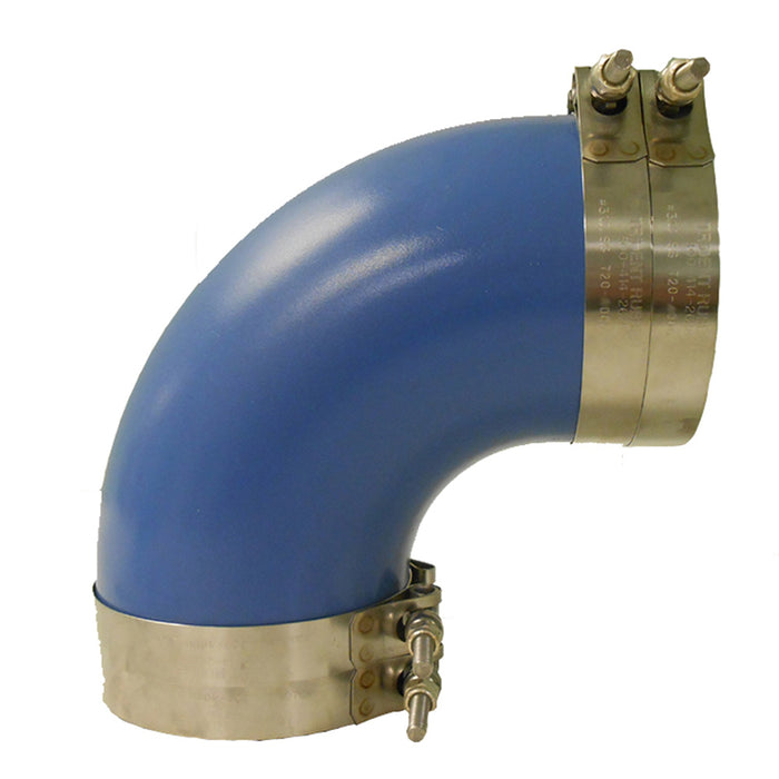 Trident Marine 290V4000-S/S Trident Blue Silicone "VHT" 90 Degree Elbow w/T-Bolt, Clamps, 4"