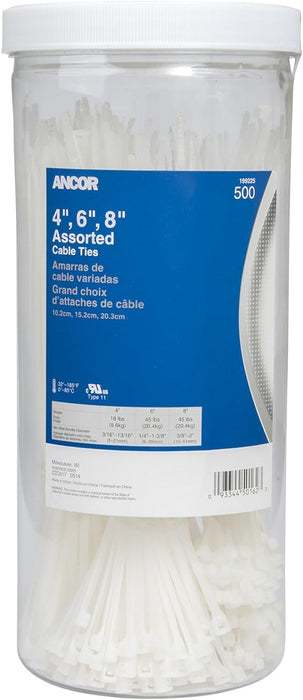 Ancor 4"-6"-8" Natural Standard Cable Tie - 500pc Jar