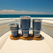 Drink Holder, Triple, Stainless with Teak Base