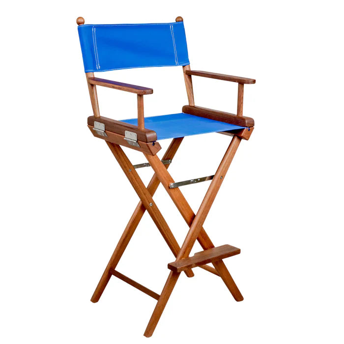 Whitecap 60045 Premium Grade Teak Folding Captains Chair with Pacific Blue Sunbrella Fabric Seat Slings