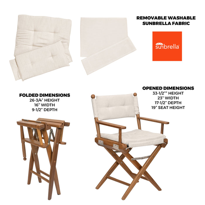 Whitecap 60043 Premium Grade Teak Folding Directors Chair with Pacific Blue Sunbrella Fabric Covers