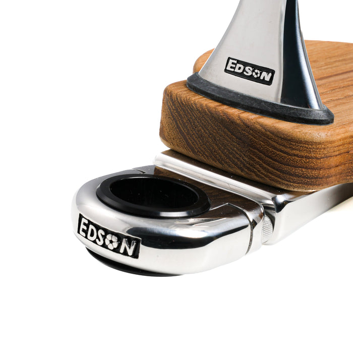 Single Clamp-On Stainless Steel Drink Holder w/Teak Base