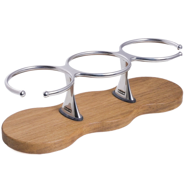 Drink Holder, Triple, Stainless with Teak Base