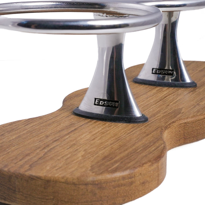 Drink Holder, Triple, Stainless with Teak Base