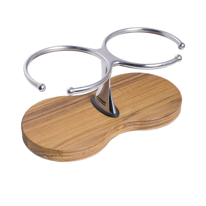 Drink Holder, Double, Stainless with Teak Base