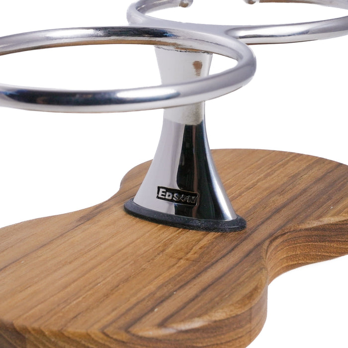 Drink Holder, Double, Stainless with Teak Base