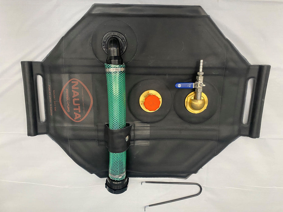 Nauta Portable Gas Tank, 18 Gal/70L, with Fill Pipe & Cap | Fuel Line Stainless Steel Shutoff with 1/4" Barb & Pressure Relief