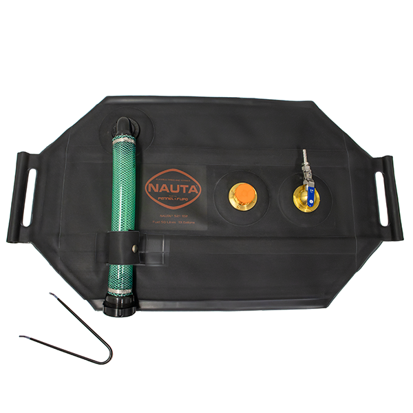 Nauta Portable Gas Tank, 13 Gal/50L, with Fill Pipe & Cap | Fuel Line Stainless Steel Shutoff with 1/4" Barb & Pressure Relief