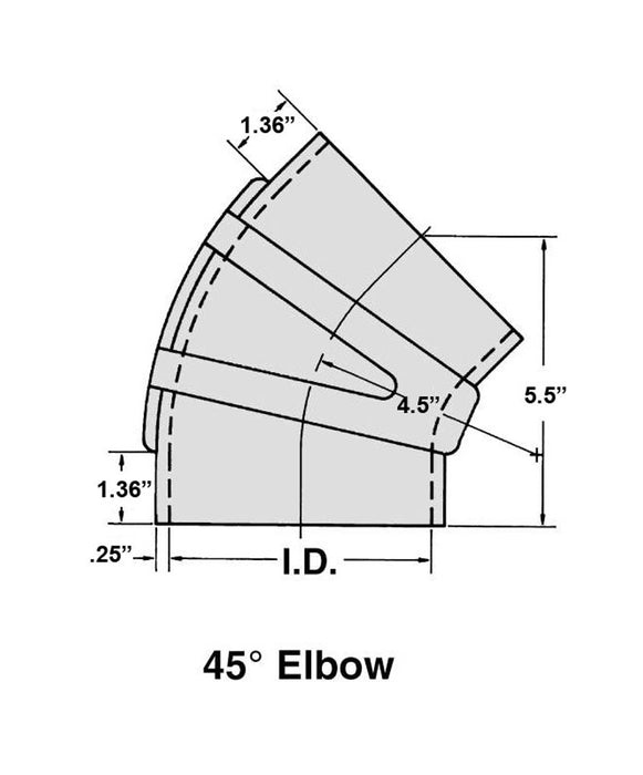 High Temperature EPDM Rubber Elbow Exhaust Connectors - 45 Degree Elbows, Series 245