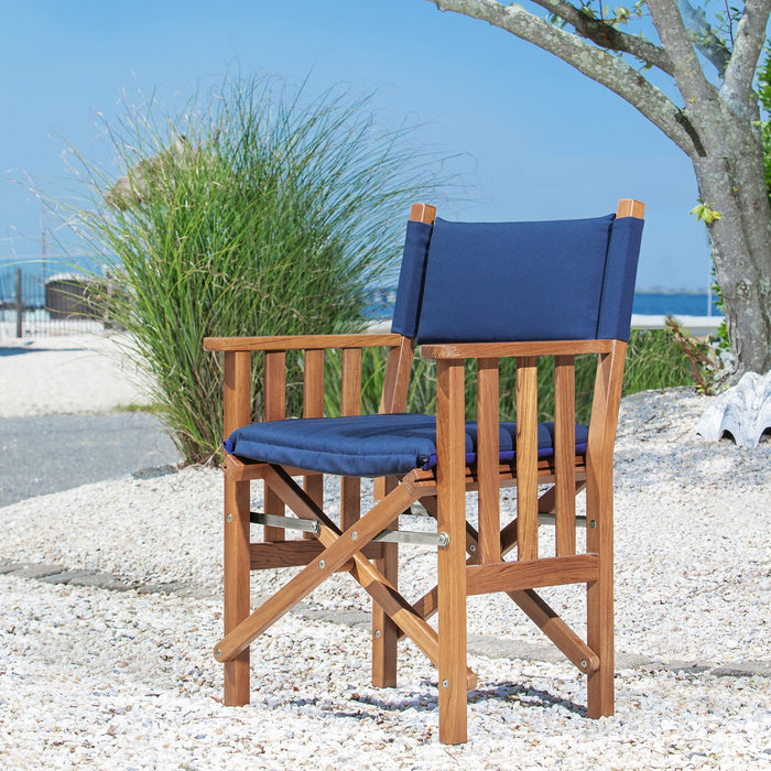 Whitecap 61052 Premium Grade Teak Folding Hemmingway Director's Chair with Navy Sunbrella Fabric Seat Cushions