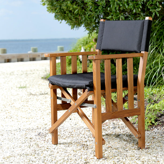 Whitecap 61051 Premium Grade Teak Hemmingway Folding Director's Chair with Black Sunbrella Fabric Seat Cushions