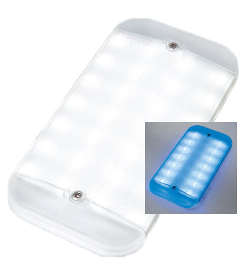 Lámpara de doble toque Frensch F-28, montaje en superficie, transparente, blanco frío/azul, 10-30 V CC
