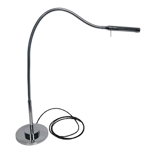 Lámpara de lectura de mesa Imtra Lighting Rugen, Dim2Warm, 9-32 V CC, cromada, lente de cristal, 3000 K, 290 lúmenes