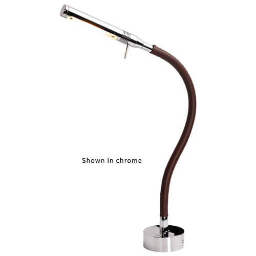 Imtra Lighting Rugen Table-Mount Reading Light, Matte Chrome | with Brown Leather, with Switch & Dimmer, WW/Red, 500mm