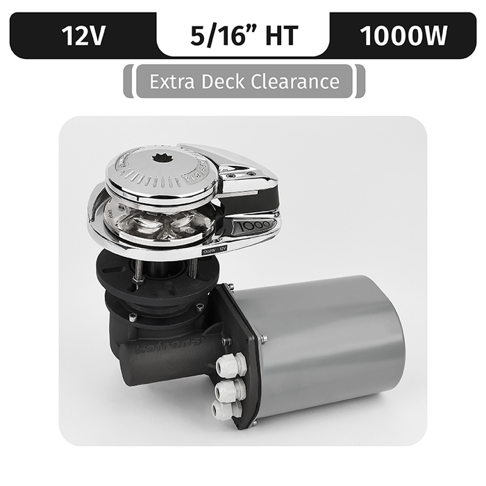 Lofrans Project 1000/X2, 12VDC, 1000W | Capstan, Long Shaft, 5/16" High Tens. Gypsy
