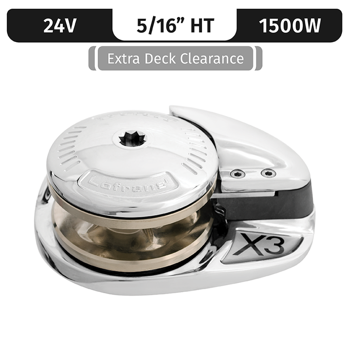 Lofrans Project 1500/X3, 24VDC, 1500W | Low Profile, Long Shaft, 5/16" High Tens. Gypsy