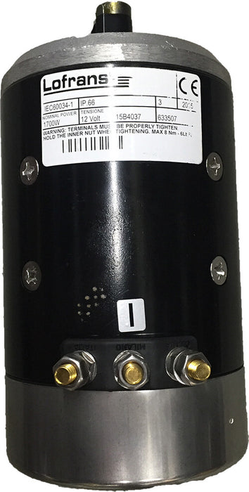 Motor Lofrans de 12 V/1700 W, 3 terminales, con eje redondo B14 y brida de 19 mm
