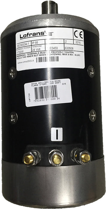 Motor Lofrans 24 V/1700 W B14 redondo | Brida de 3 terminales. Eje de 19 mm.