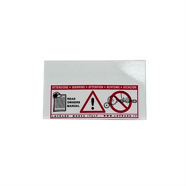 Lofrans Label, Motor Cover | Warning Label, Transparent