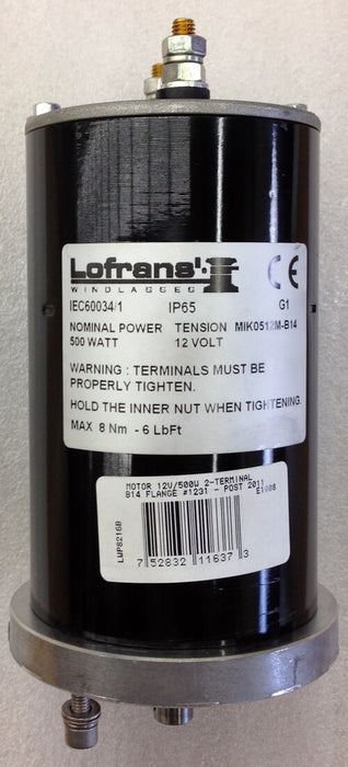 Motor Lofrans de 12 V/500 W, 2 terminales | Brida B14 n.° 1231 - Posterior a 2011