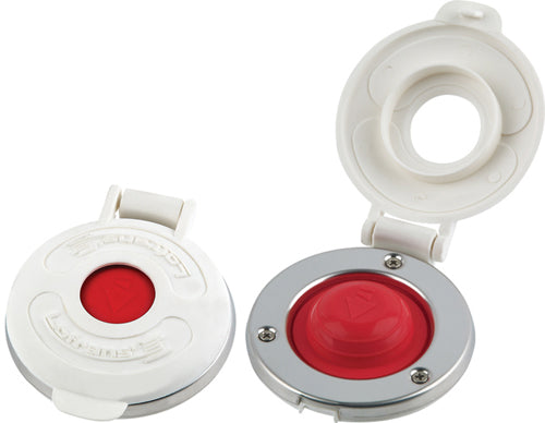 Pedal Lofrans de bajo amperaje con cubierta blanca | Bisel de acero inoxidable, funda roja (abajo)