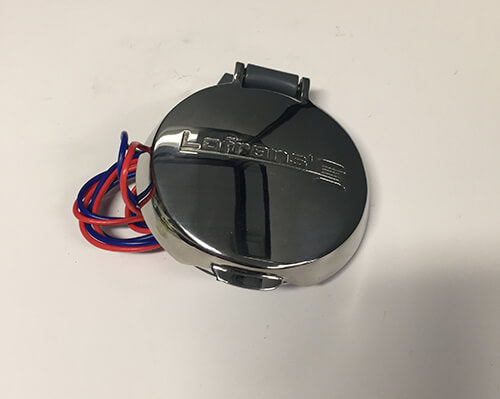 Pedal Lofrans con cubierta de acero inoxidable y bisel - Bota roja