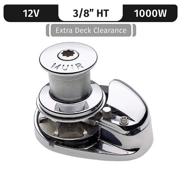 Muir Storm VRC1250, Stainless Steel, 12V, 1200W | Capstan, Vert. Rope/Chain Long Shaft 3/8" High Tens.