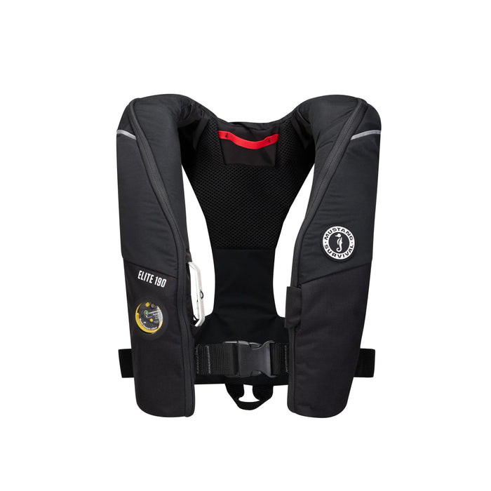 Mustang Survival Elite 190 Inflatable PFD Universal Size Black with Hammar Hydrostatic Inflation Technology
