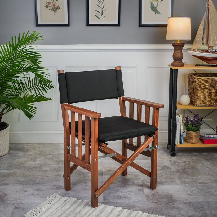 Whitecap 61051 Premium Grade Teak Hemmingway Folding Director's Chair with Black Sunbrella Fabric Seat Cushions