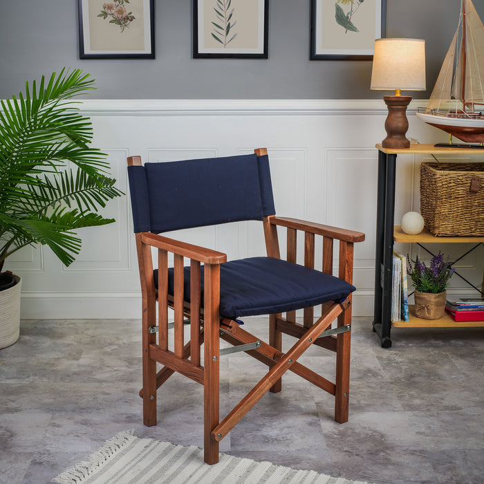 Whitecap 61052 Premium Grade Teak Folding Hemmingway Director's Chair with Navy Sunbrella Fabric Seat Cushions