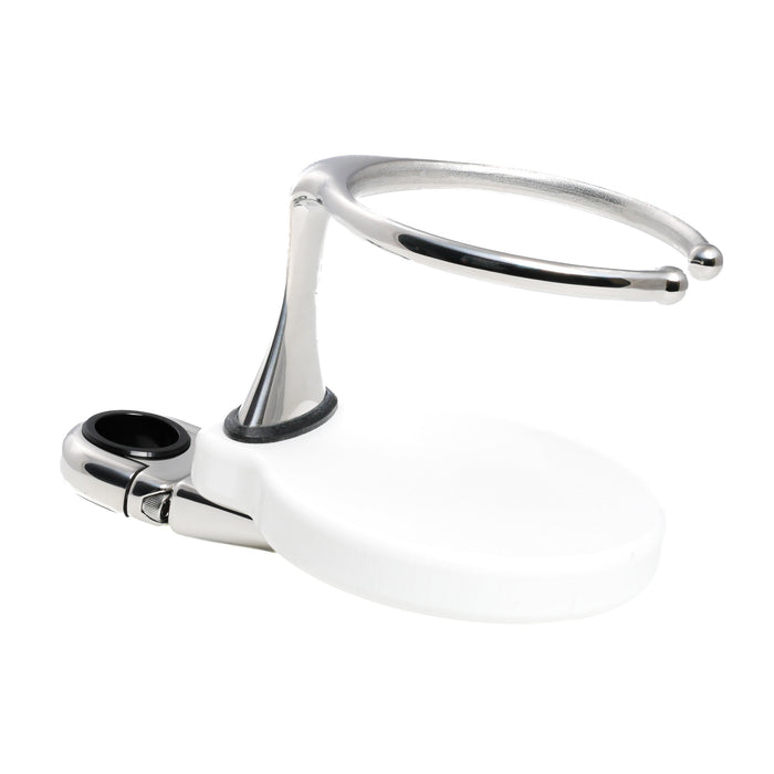 Single Clamp-On Stainless Drink Holder w/White Poly Base