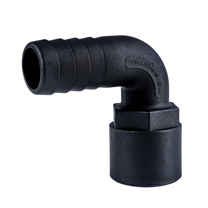 Hose Barb 90deg 1" x 1" (25.4mm x 25.4mm) NPS Female, Black