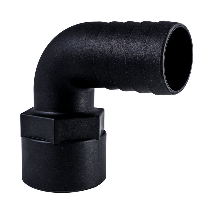 Hose Barb 90deg 1.5" x 1.5" (38.1mm x 38.1mm) NPS Female, Black