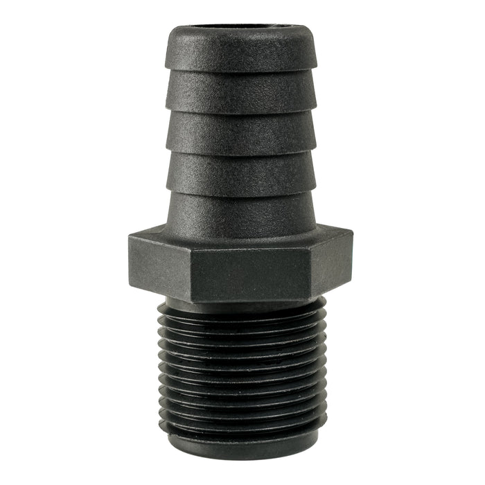 Hose Barb Unequal .875" x .75" (22.2mm x 19.1mm) NPS Long Male Thread, Black