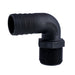 Hose Barb 90deg 1.25" x 1.25" (31.8mm x 31.8mm) NPS Long Thread, Black