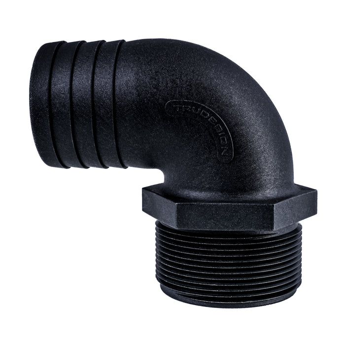 Hose Barb 90deg 2" x 2" (50.8mm x 50.8mm) NPS Long Thread, Black