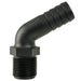 Hose Barb 1" x 1" (25.4mm x 25.4mm) NPS Long Thread 120deg, Black
