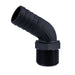 Hose Barb 1.25" x 1.25" (31.8mm x 31.8mm) NPS Long Thread 120deg, Black