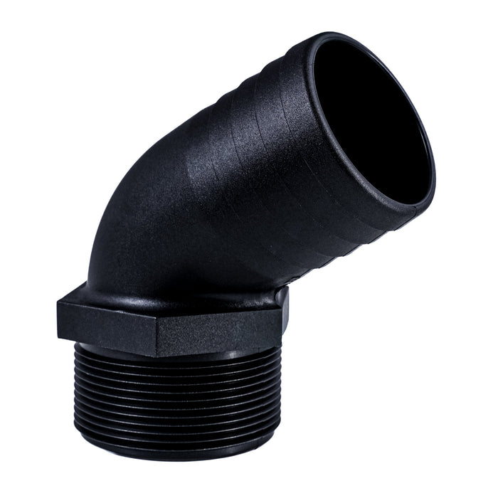 Hose Barb 2" x 2" (50.8mm x 50.8mm) NPS Long Thread 120deg, Black