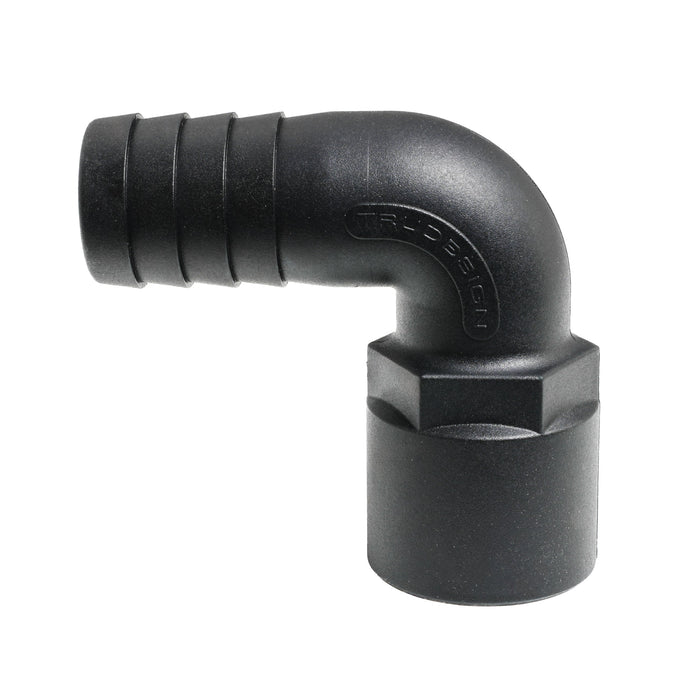 Hose Barb 90deg Unequal 1.125" x 1" (28.6mm x 25.4mm) NPS Female Thread, Black