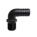 Hose Barb 90deg Unequal 1.125" x 1" (28.6mm x 25.4mm) NPS Long Thread, Black