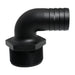 Hose Barb 90deg Unequal 1.5" x 2" (38.1mm x 50.8mm) NPS Long Thread, Black