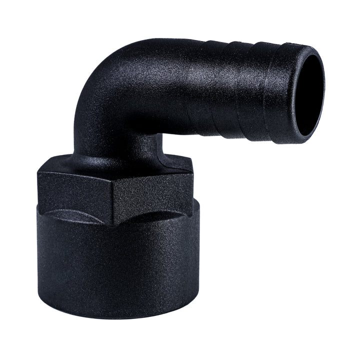 Hose Barb 90deg Unequal 1.125" 1.5" (28.0mm 38.1mm), NPS Female