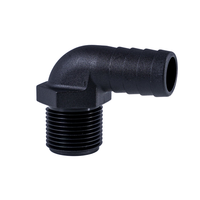 Hose Barb 90 Deg, 0.75"/0.75" (19.1mm/19.1mm), NPS, Compact