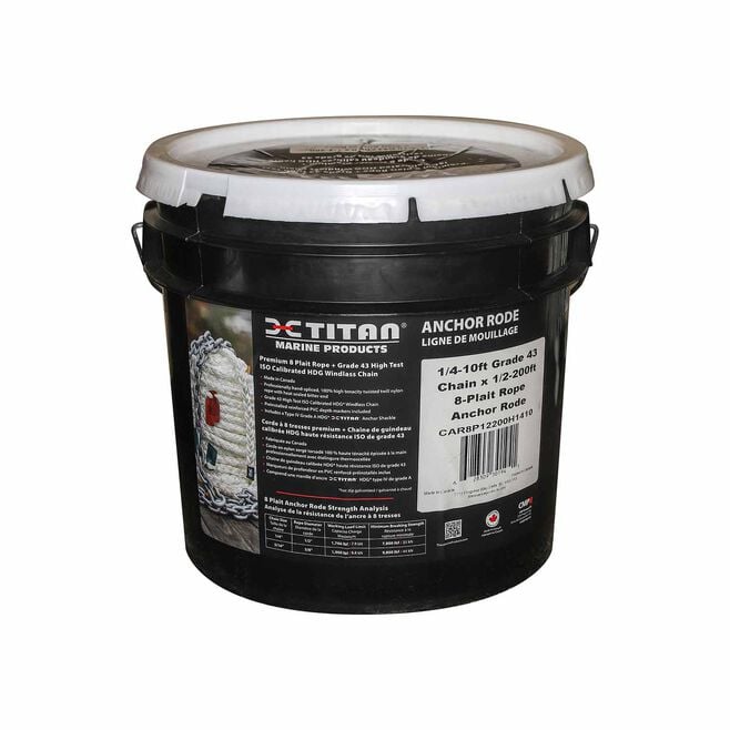 Titan Chain CAR8P58250H5150 Eight Strand Anchor Rode, 5/8" x 250' Line, 5/16" x 50' Chain