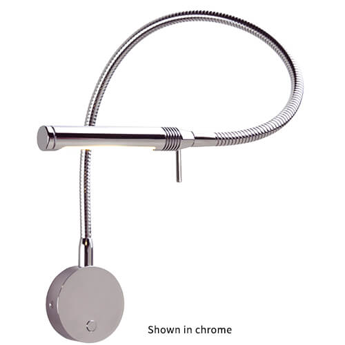 Imtra Lighting Rugen Bulkhead-Mount Reading Light, Matte Chrome | with Brown Leather, with Switch & Dimmer, WW/Red, 500mm