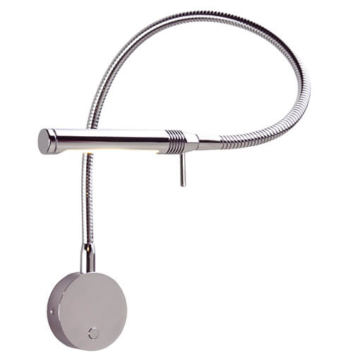 Imtra Lighting Rugen Bulkhead-Mount Reading Light, Chrome | with Brown Leather, with Switch & Dimmer, WW/Red, 500mm