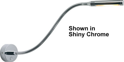 Lámpara de lectura/gráfico LED flexible Imtra Lighting Rugen, cromo mate, 500 mm | Montaje en mamparo, cuero, con regulador de intensidad, 10-30 V CC
