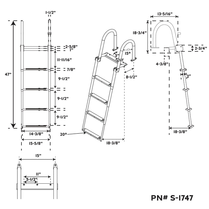 Whitecap S-1747 Stainless Steel Telescoping Pontoon Ladder - 4 Step