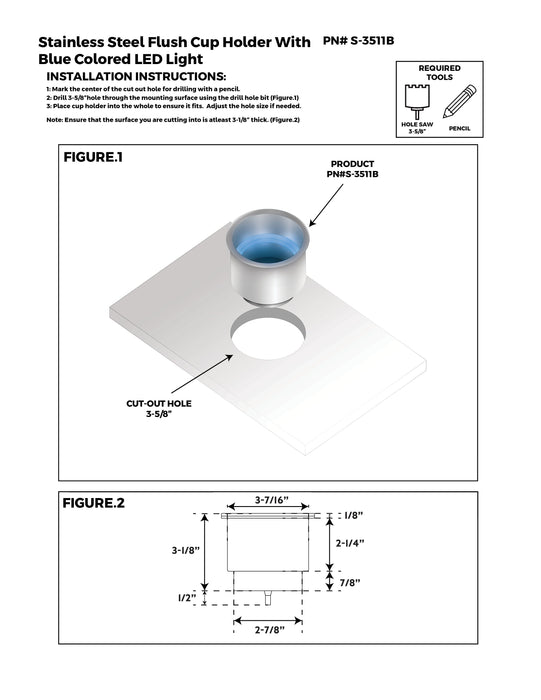 Whitecap S-3511B Stainless Steel Flush Cup Holder With Blue Led Light